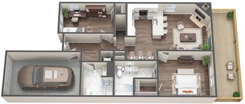 Floor plan for 2 beds, 2 baths, 1250 sqft